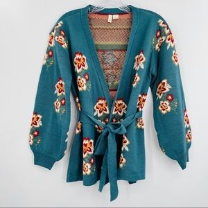 Anthropologie moth intarsia floral wrap cardigan